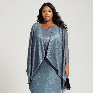 New Formal Plus Size Dress w/ Round Neck Sequins Embroidery & Relaxed Fit T9001